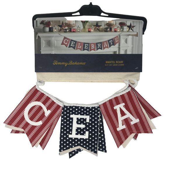 Tommy Bahama Mantel Scarf Banner CELEBRATE Red White Blue Flags July 4th Patriot - Picture 2 of 2